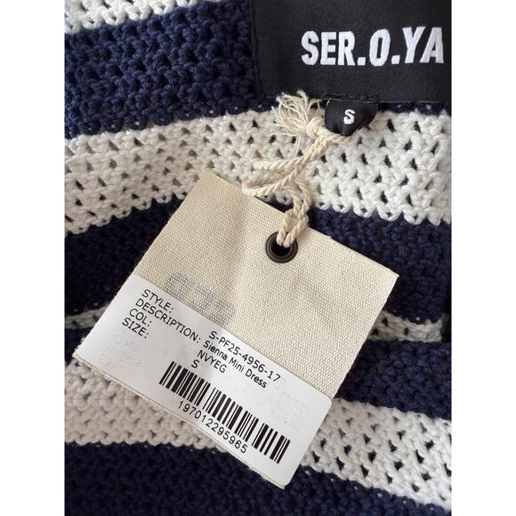 SEROYA Sienna Mini Dress Striped Crochet Knit Mini NWT Small Nautical Preppy - Picture 8 of 11